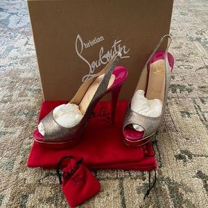 Christian Louboutin Peep Sling Glitter/SP Size 39